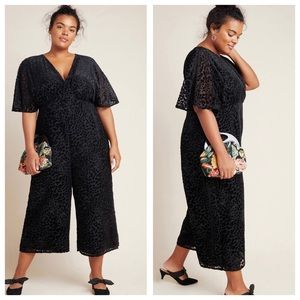 Anthropologie Cerise Burnout Velvet Jumpsuit Black